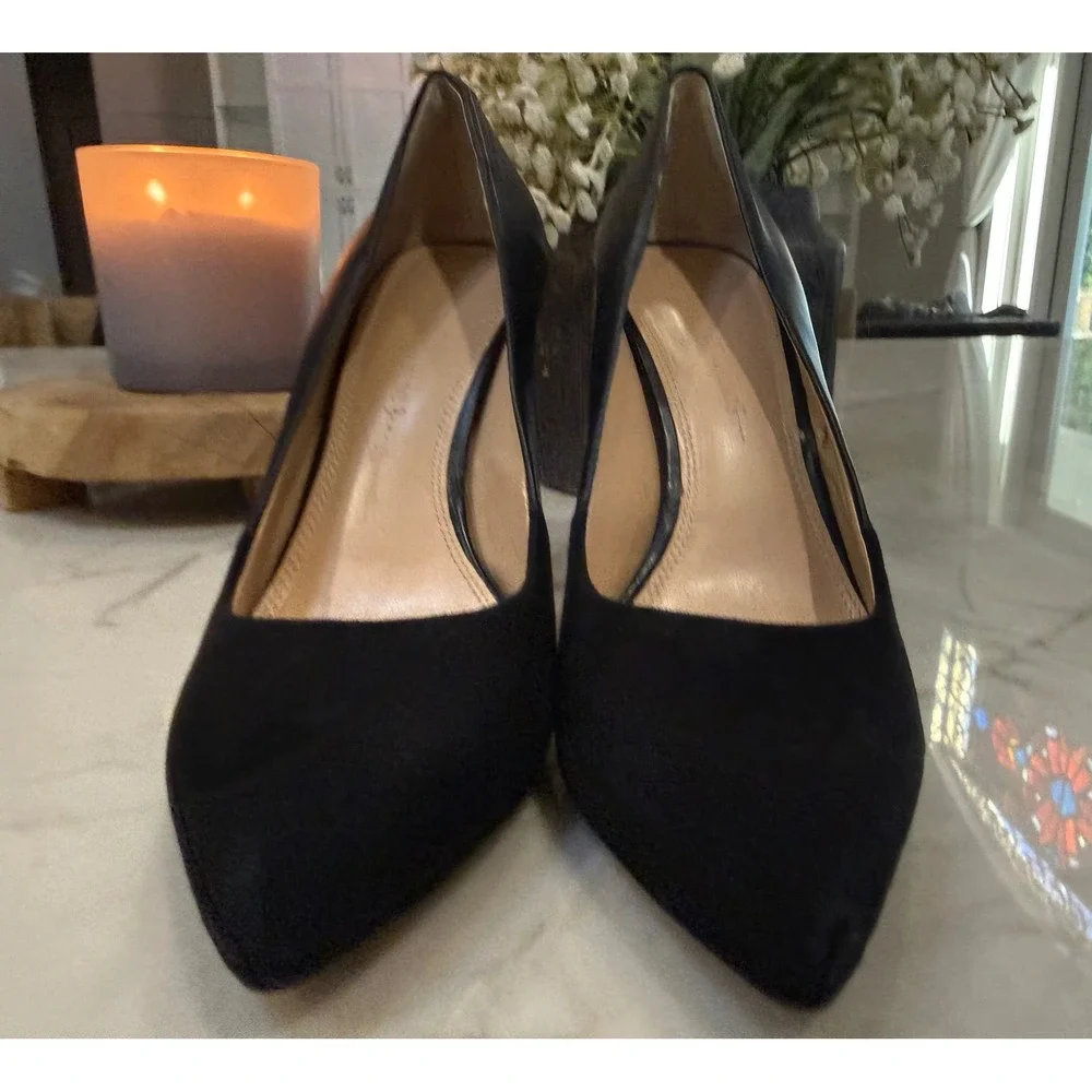 Banana Republic Womens Black Suede Leather Mixed Media Pointed Toe Pumps 7